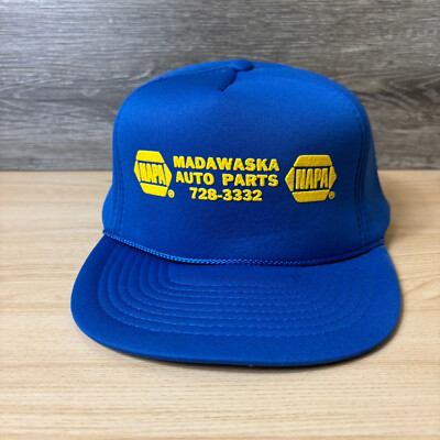 #ad #ad Vintage Napa Hat Cap Snapback Blue Trucker Madawaska Maine Auto Parts Mens $23.16