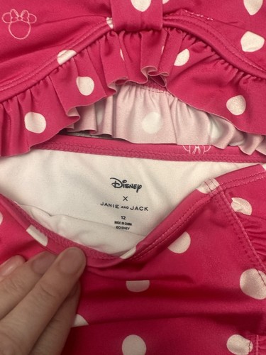 NWT Janie and Jack girl Minnie Mouse pink white polka dot bikini swim suit 12 - Picture 3 of 6