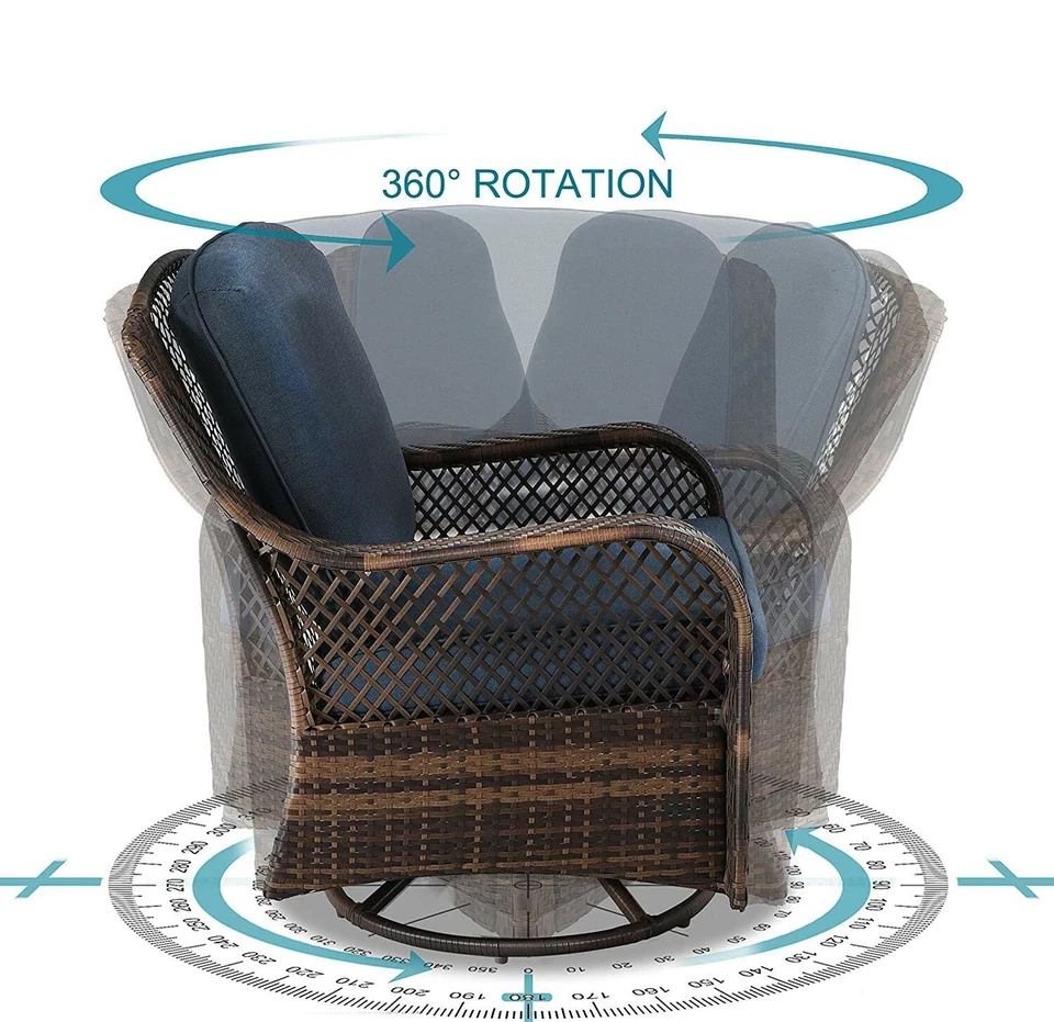 3 PCS Outdoor Swivel Rocker Patio Chairs Set Furniture Sofa Rattan Chair Wicker - Image 4 of 4