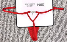 Victorias Secret Dream Angels NWT Large Red Lace V String Panty Rhinestone Bow
