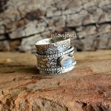 Rainbow Moonstone Oval Gemstone Jewelry 925 Sterling Silver Spinner Ring JL 1528