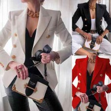 Women Casual Peak Lapel Double Breasted Office Lady Fashion Elegant Solid Blazer