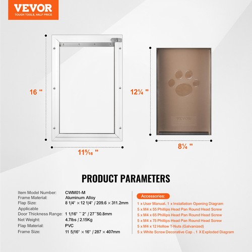 VEVOR Haustierklappe Katzenklappe Hundeklappe Magnetklappensystem Aluminium M - Foto 7 di 12
