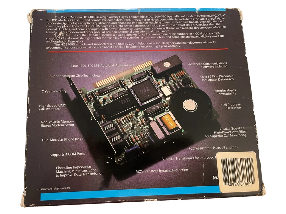 SIN PROBAR COMO ESTÁ SOLO PIEZAS - 1990 Zoom Fax Tarjeta HC2400S / 2400 Baudios Módem IBM PC Foto 2 de 4