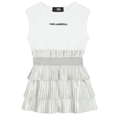 Karl Lagerfeld Girl's Sleeveless Dress W/ Logo Grey/White [Z12240-M31]