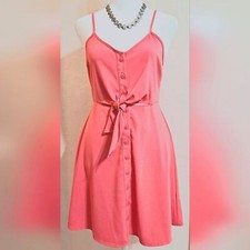 Forever 21 Mini Orange Coral Tie Front Sundress Button Down Size Small