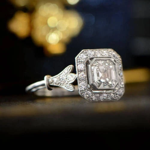 Cz asscher shop cut engagement rings