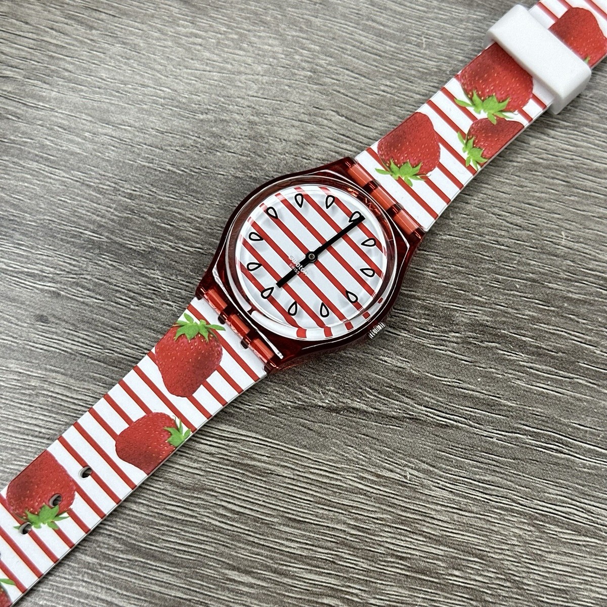 NEW✓ Swatch Originals TOILE FRAISEE Strawberry Red White 