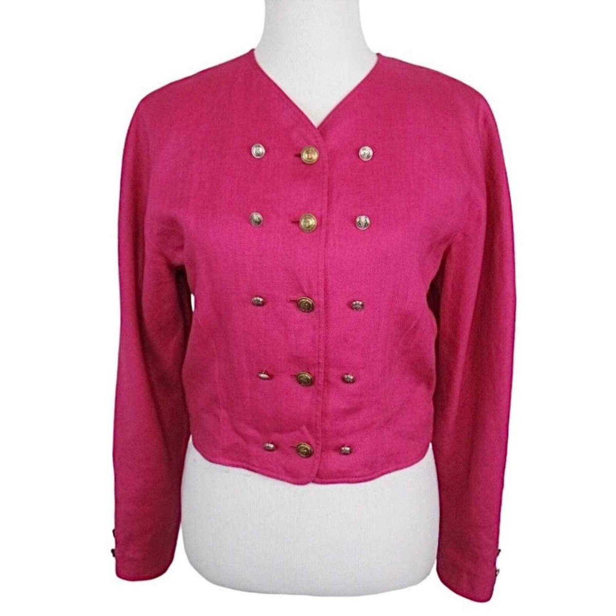 BOGNER Pink Linen Cropped Military Button Blazer Jacket Womens 38 US Size 10