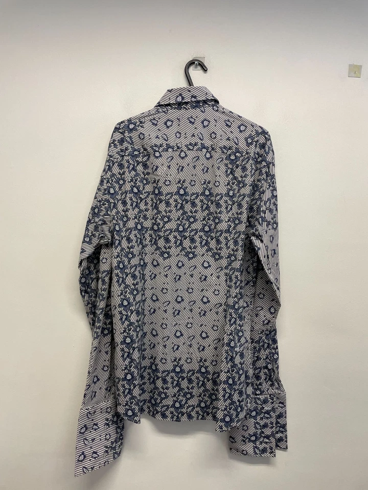 CAMISA JUST CAVALLI DC AZUL RAYAS Y FLORAL TALLA 16 L NUEVA SIN ETIQUETAS EC (S728) Foto 4 de 4