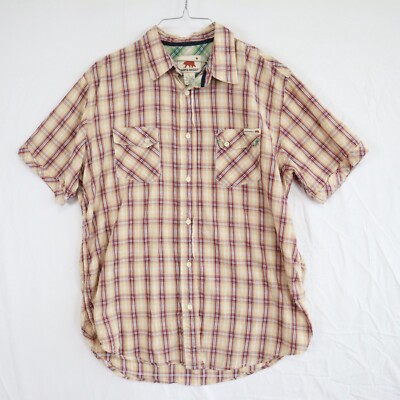 Dakota Grizzly Shirt Mens Large Outdoor Flap Pocket Button Up Plaid Short Sleeve