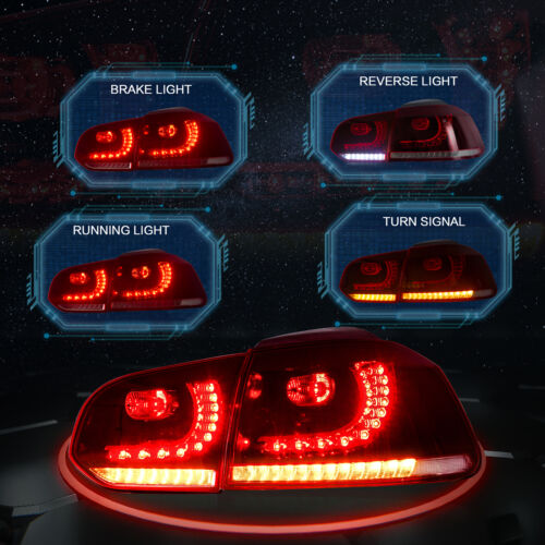 Pair LED RED Tail Lights For VW Golf VI MK6 /GTI / R 2010-2014 Rear Brake Lamps - Picture 2 of 11
