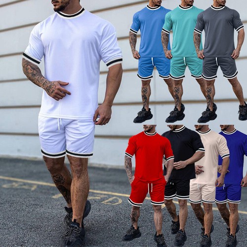 Herren Sommer Outfit 2-teiliges Set Jogginganzug Kurzarm T-Shirts und Shorts Freizeit