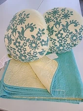 Amy Butler Welspun Full/queen Teal Yellow Coverlet Throw Pillows Organic Cotton