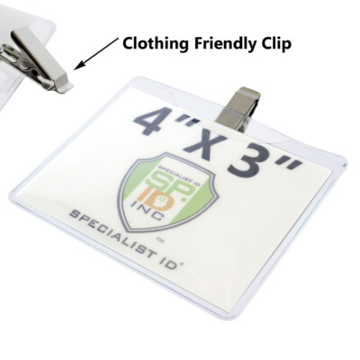 2 Pack - Vaccination Card Holder 4x3 with Clothing Friendly Clip - Clear Vinyl