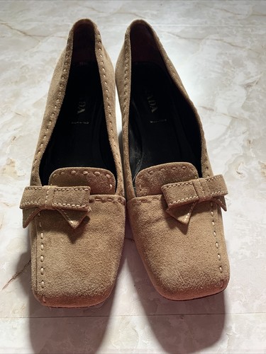 Vintage Prada Suede Loafer Kitten Heel 