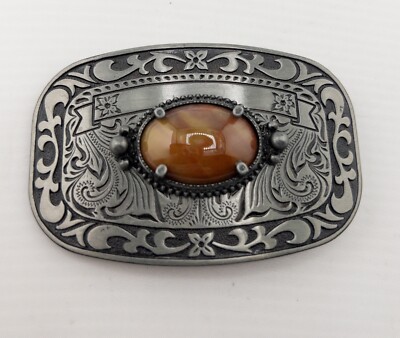 Vintage Western Belt Buckle With Semi Precious Stone Silver  display picture 1
