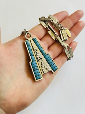 Whiting Davis VTG Signed Necklace Western Silver Plated Blue Faux Turquoise Rare
