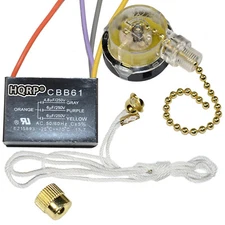 HQRP Kit Ceiling Fan Capacitor CBB61 4.8uf+6uf+6uf 4-Wire and 3-Speed Fan Switch