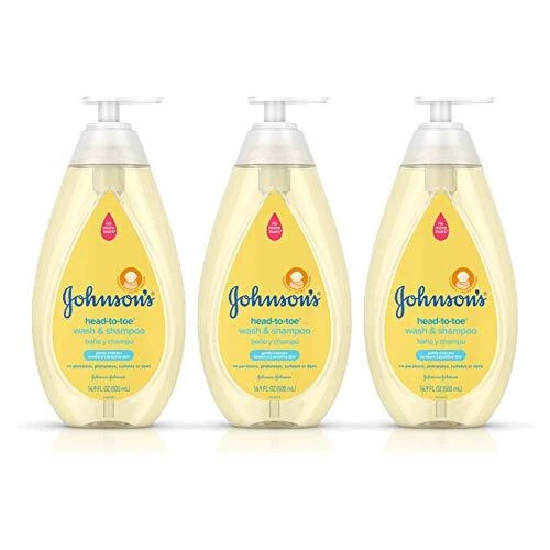 Johnson's Head To Toe Baby Body Wash and Shampoo Pack of 3 Gentle Cleanser