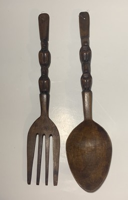 Vintage Carved Wooden Fork, Spoon Wall Decor 20 Inch Wood Tiki Totem | eBay