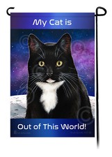 Tuxedo Cat Out Of This World Garden Flag