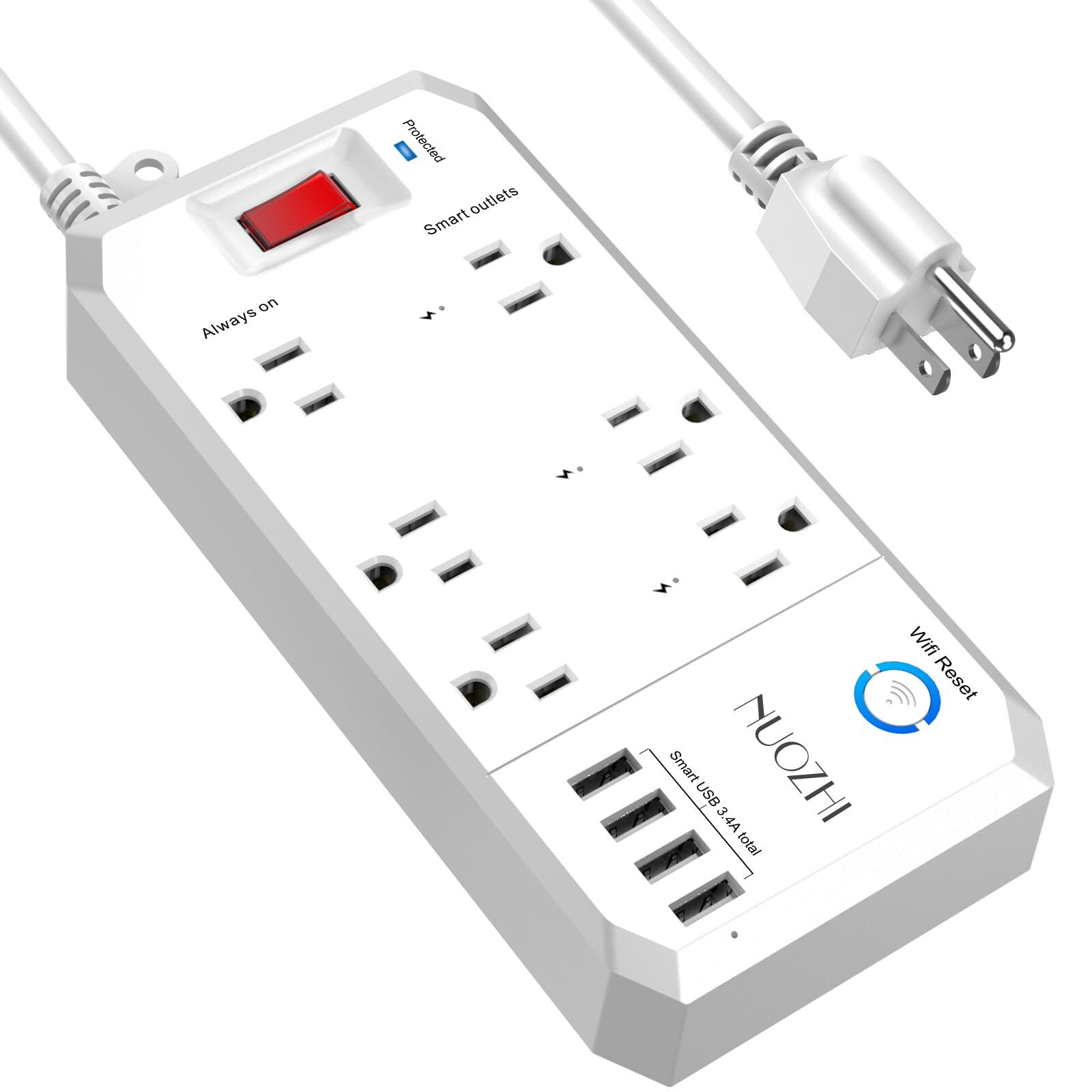 6ft Extension Cord Smart Plug Surge Protector - WiFi Power Strip with 3 Smart...-image