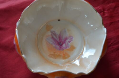 Antique RS Germany Ruffled Bowl with Pink Floral - Picture 3 of 7