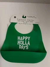 Tunno Tots Infants Green Silicone Pocket Feeding Bib W/"Happy Holla" Days BNWT!