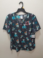 Womens Disneys Frozen Size Large V-neck Holiday Medical Scrub Top Shirt NWT