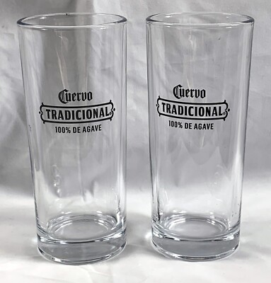 2 Jose Cuervo Tradicional Tequila Tall Cocktail Glasses 10 oz Etched