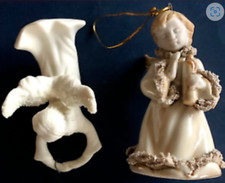 CHRISTMAS TREE DECORATION ORNAMENTS ANGELS 2 IVORY TAN BROWN HOLIDAY XMAS DECOR