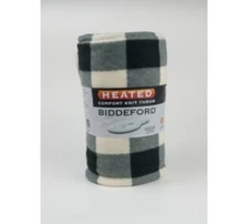 Biddeford Comfort Knit Fleece Heated Electric Throw Blanket 50 x 62" Grey Plaid