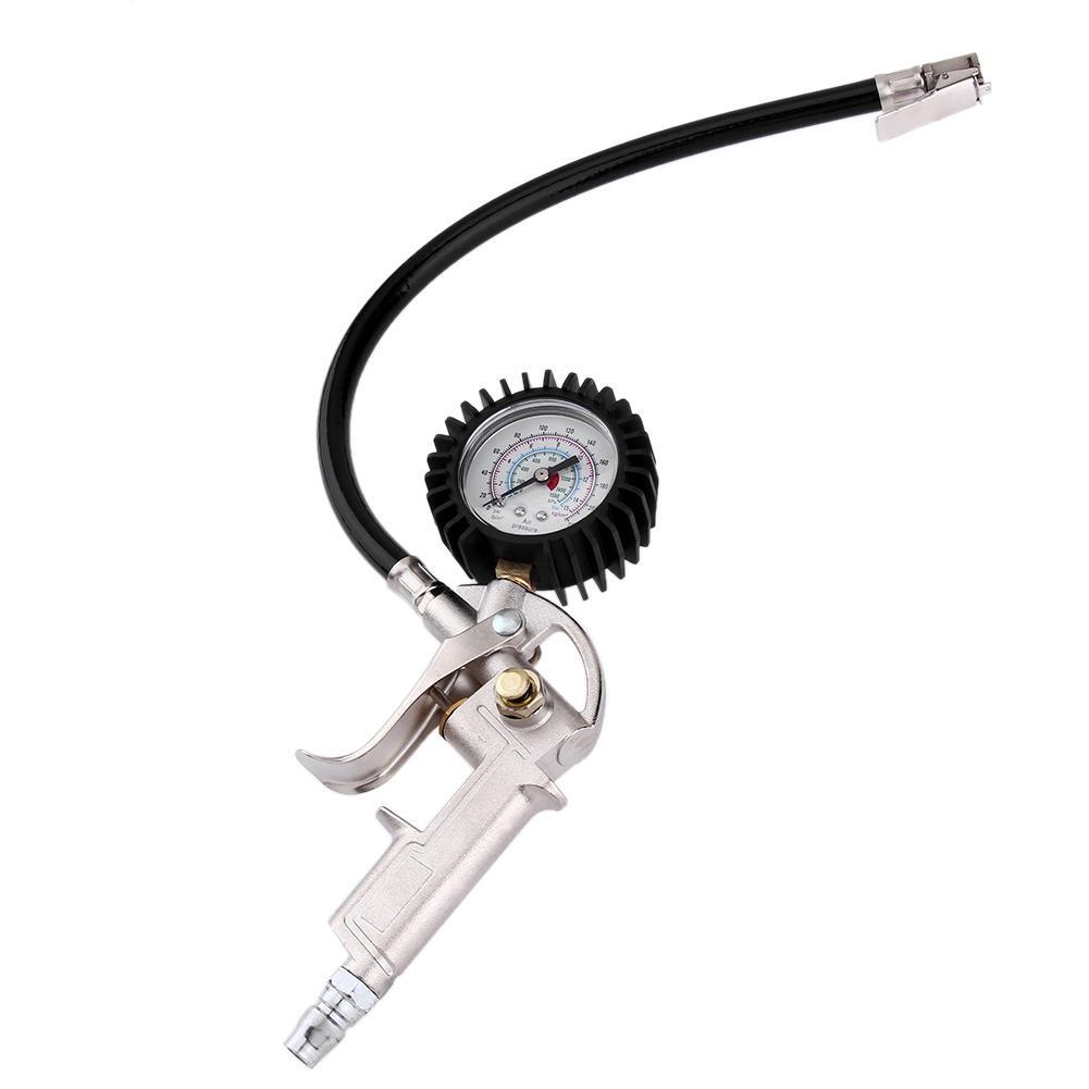 Lock On Chuck Flexible Hose Tire Inflator with Air Pressure Gauge