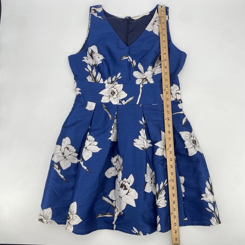 Wayward Fancies Size 12 / Large Custom Floral Blue Dupioni Mini Dress - Picture 5 of 12
