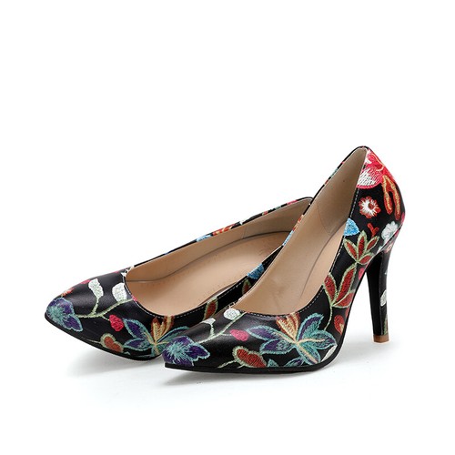 Women Elegant Spring Floral Stiletto Heels Pointy Toe Slip On Pumps Shoes Party - Picture 10 of 19