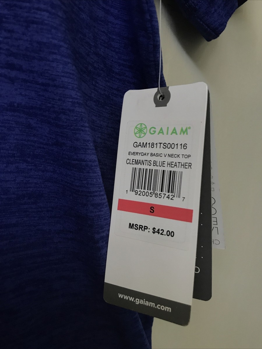 Gaiam Women's Everyday Basic V Neck Top Heather Blue Activewear