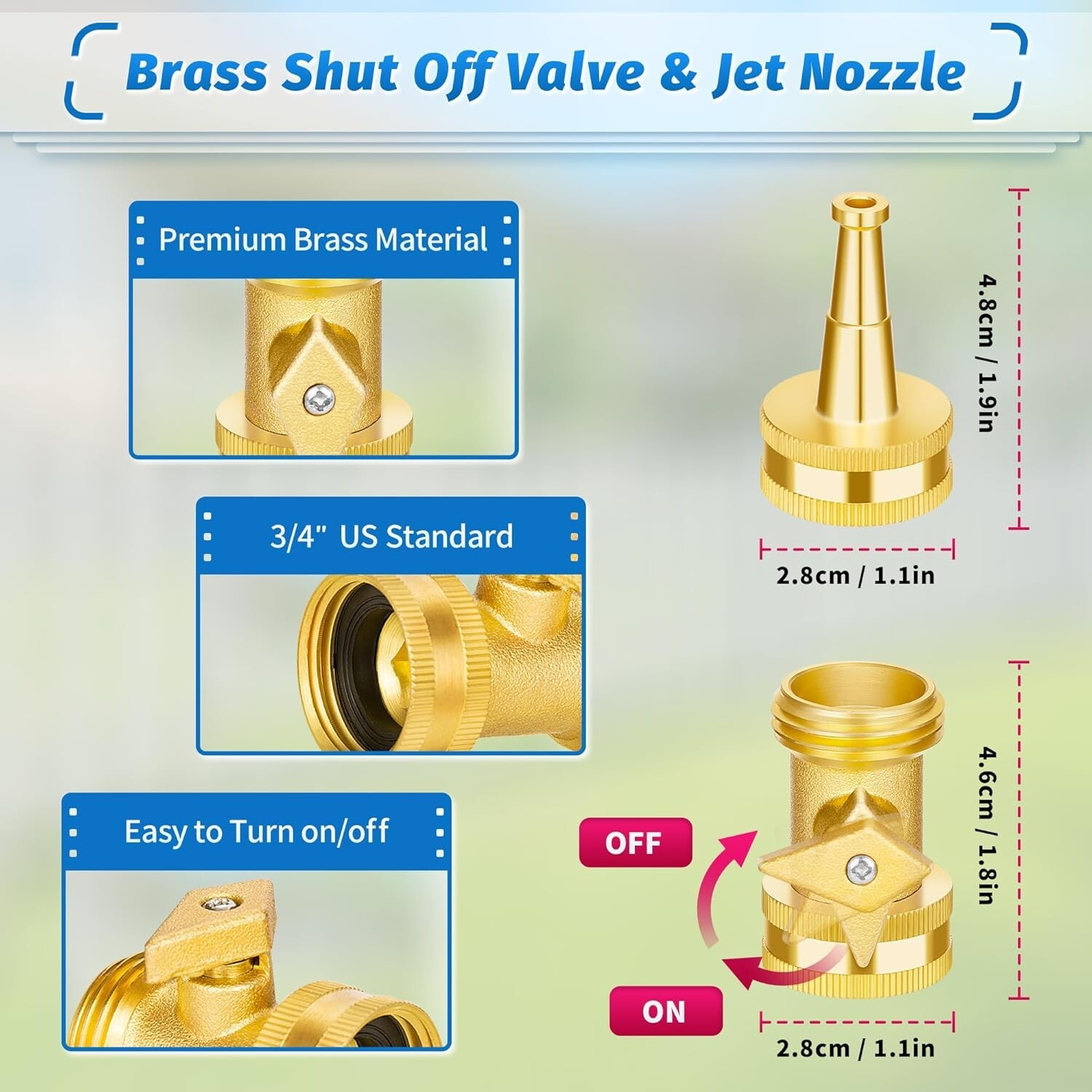 Brass Hose Nozzle High Pressure Jet Nozzle 2/4 Count (1/2 Set), Heavy Duty Water