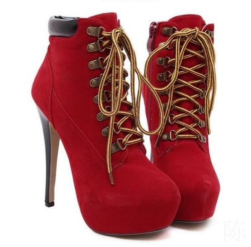 Women's Lace Up Platform Shoes 14cm High Heels Round Toe Ankle Boots Size 35-40 - Picture 7 of 16