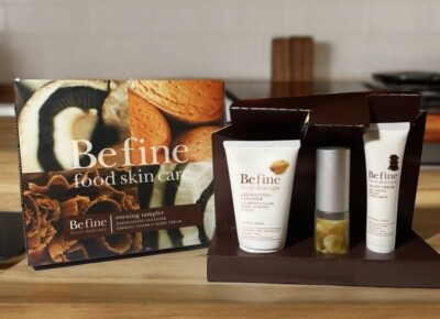 BeFine Food Skin Care Evening Sampler Cleanser-Firming Toner-Night Cream NIB