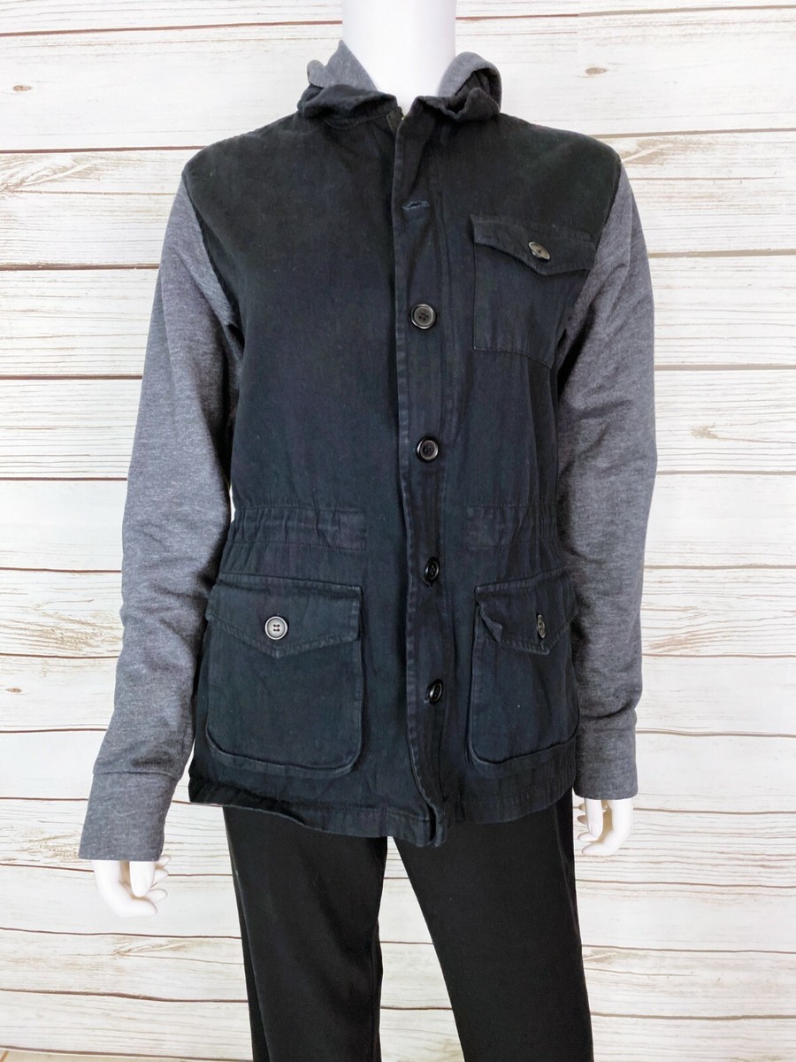 JET by John Eshaya Womens Hooded Jacket M/L Black/Gray Zip Buttons