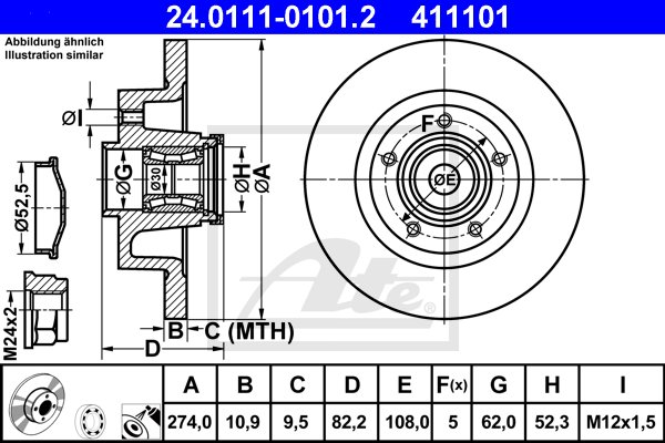 2x ATE Rear Brake Disc RENAULT OEM 24011101012 8660001813 for sale 