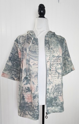 Green Tea Hoodie Sage Green Paisley Pink Short Sleeves Studs Womens Size XL - Picture 6 of 14