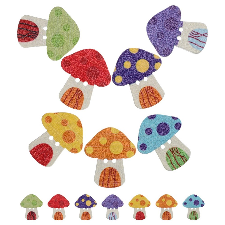 50pcs Wooden Buttons for Crafts Cartoon Mushroom Shaped Buttons ...