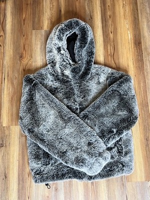 ZARA Men s Gray Hooded Zip Short Jacket Coat Faux Fur Outer Shell, Reg M