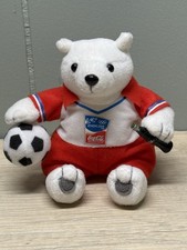 Vintage 2004 Coca-Cola Polar Bear Soccer Plush Bean Bag Athens Olympics Small