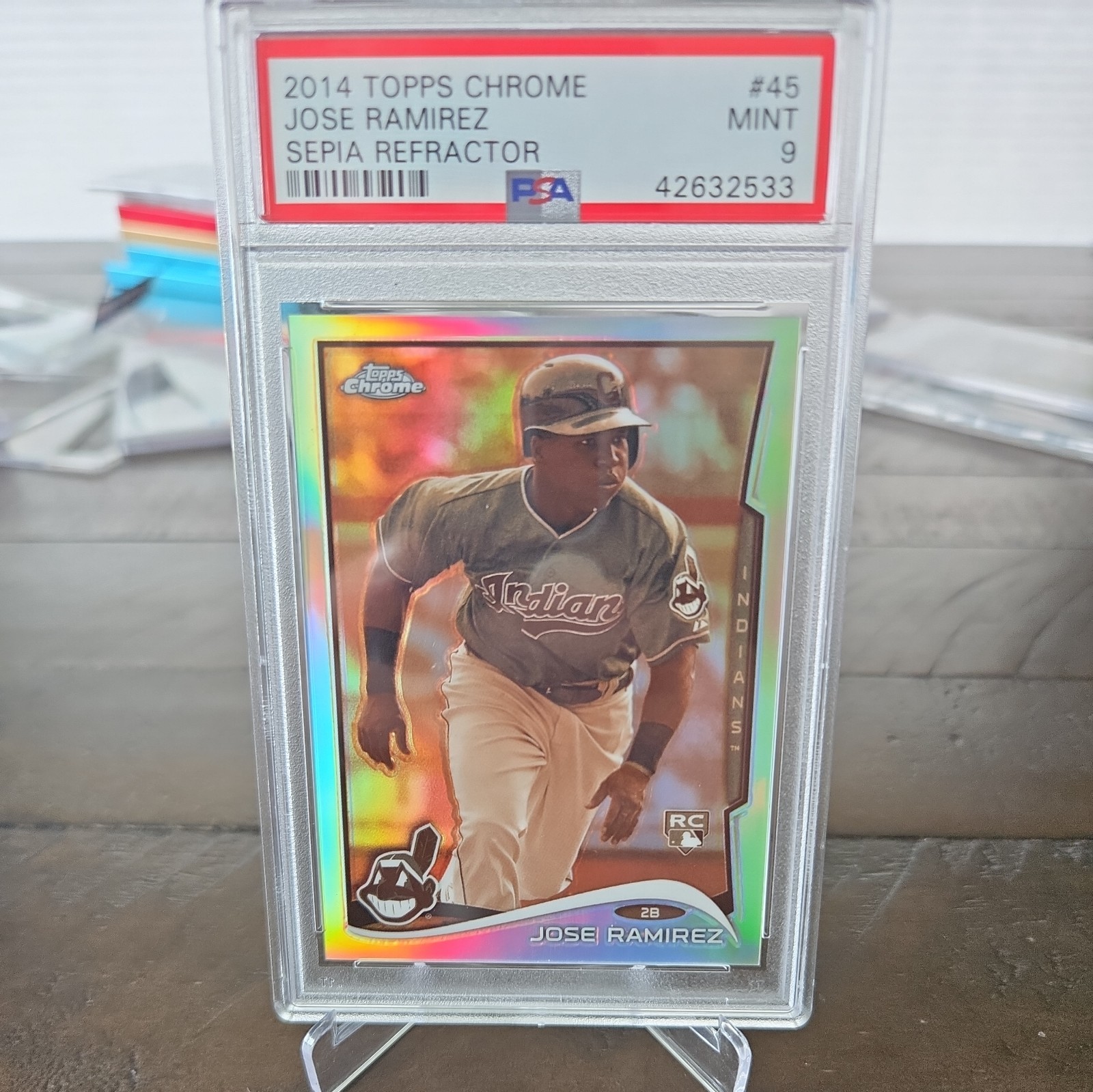 2014 TOPPS CHROME SEPIA REFRACTOR #45 JOSE RAMIREZ ROOKIE RC /75 PSA 9 rare 🔥