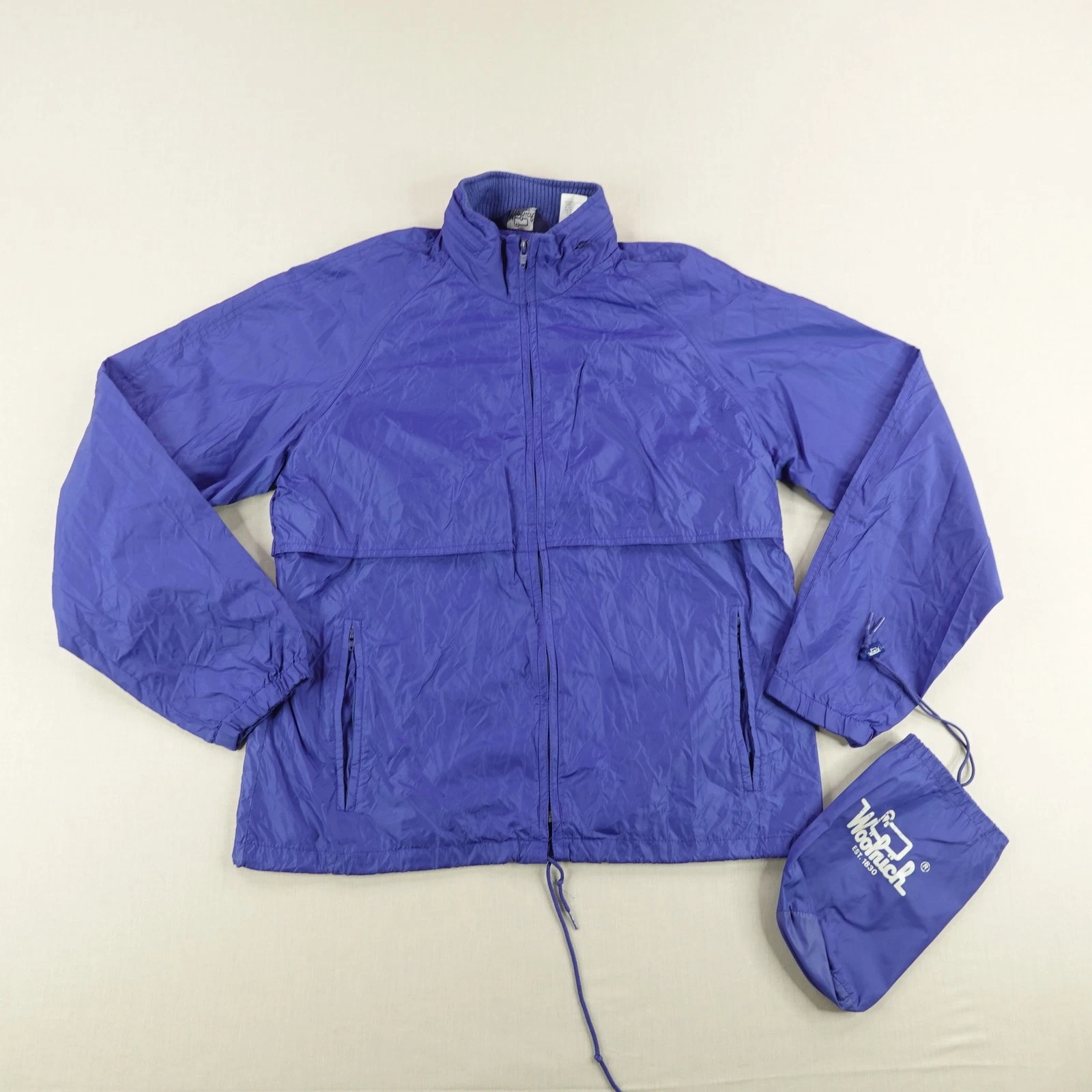 Vintage Woolrich Jacket Mens Small Royal Blue Nylon Packable Windbreaker 4120