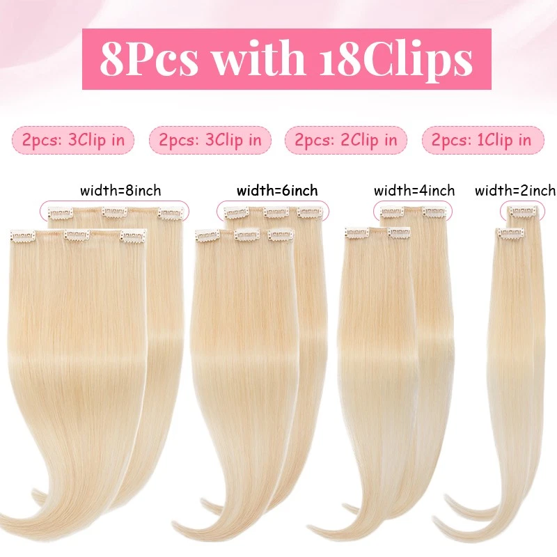 CLEARANCE Clip In Hair Extensions 100% Human Remy Hair Full Head Blonde 8 Pieces - Image 3 of 4