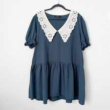 Tuckernuck Pomander Place Kit Dress Eyelet Collar Puff Sleeves Teal XXL